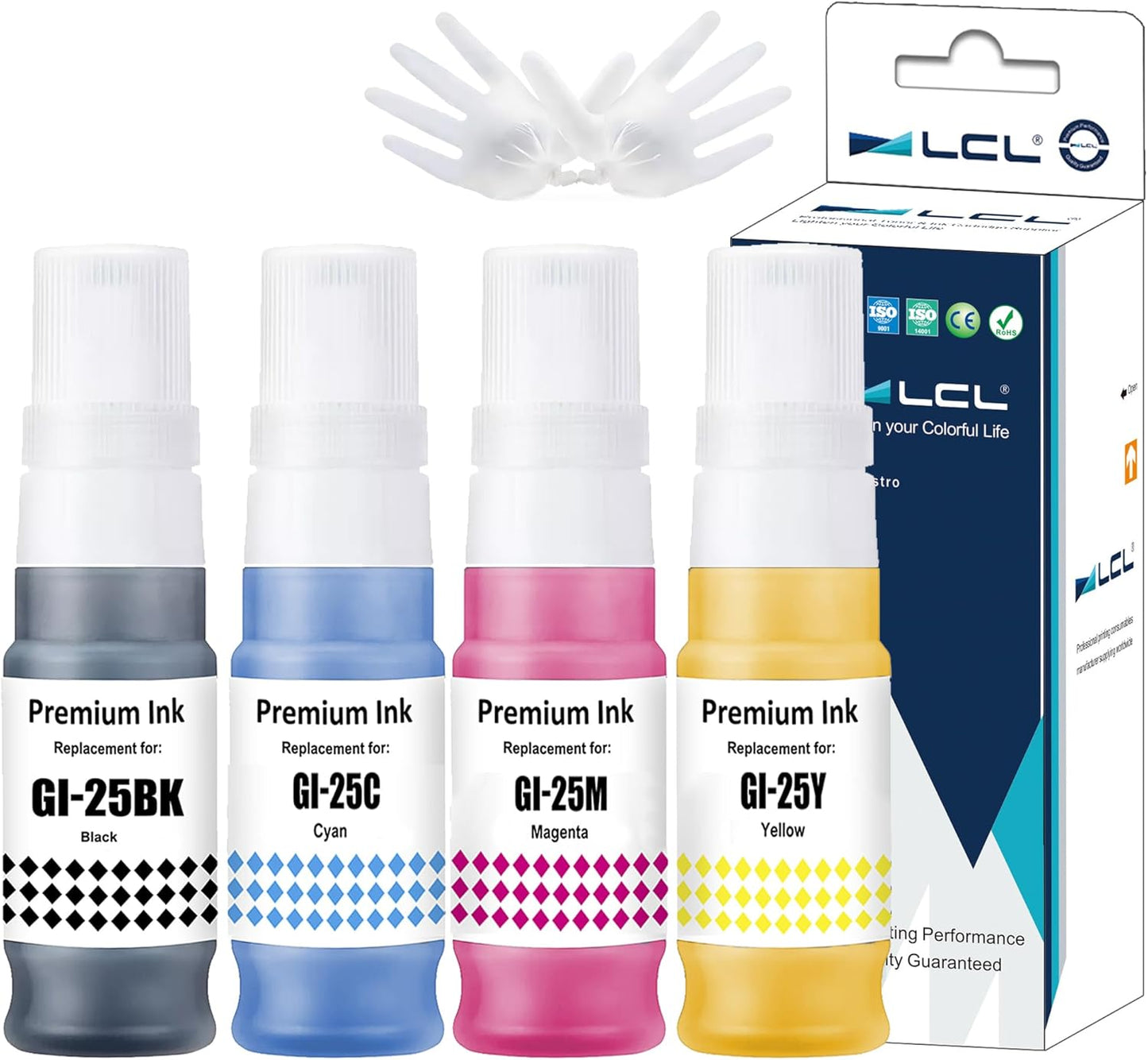 LCL GI-25 Refill Bottle Ink Replacement for Canon 25 GI-25 GI25 Ink Works for Canon PIXMA MegaTank GX2020 GX1020 Printer (Black 70ml, CMY 70ml, 4-Pack)