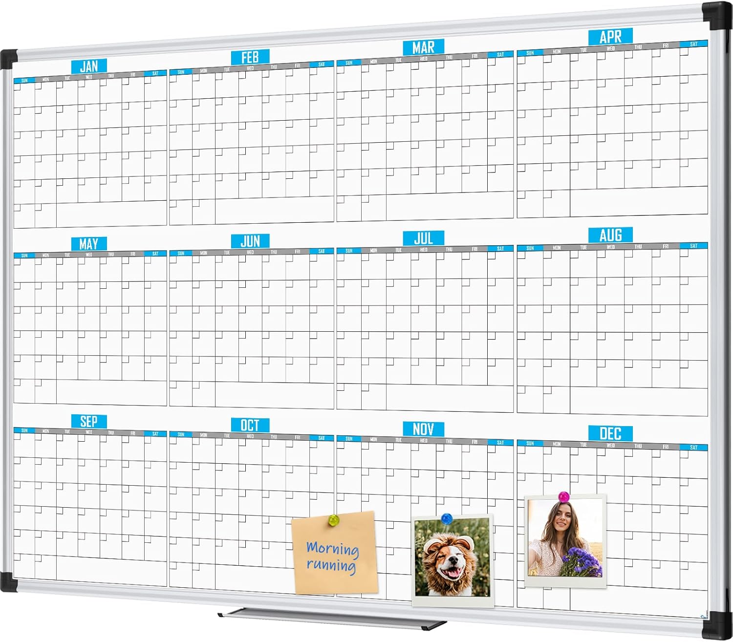 XBoard Magnetic Calendar Whiteboard 48" x 36", 12 Months Calendar Dry Erase Board, Silver Aluminium Framed White Board Planner for Home School Office Organization - Lumora Desk