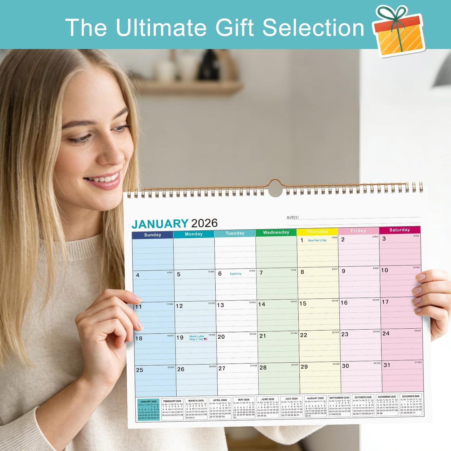 Wall Calendar 2026-2027, 18 Months Academic Calendar, July. 2026 - Dec 2027, 14'' × 11'', Monthly Wall Hanging Calendar with Thick Paper for Office Home (Colorful)