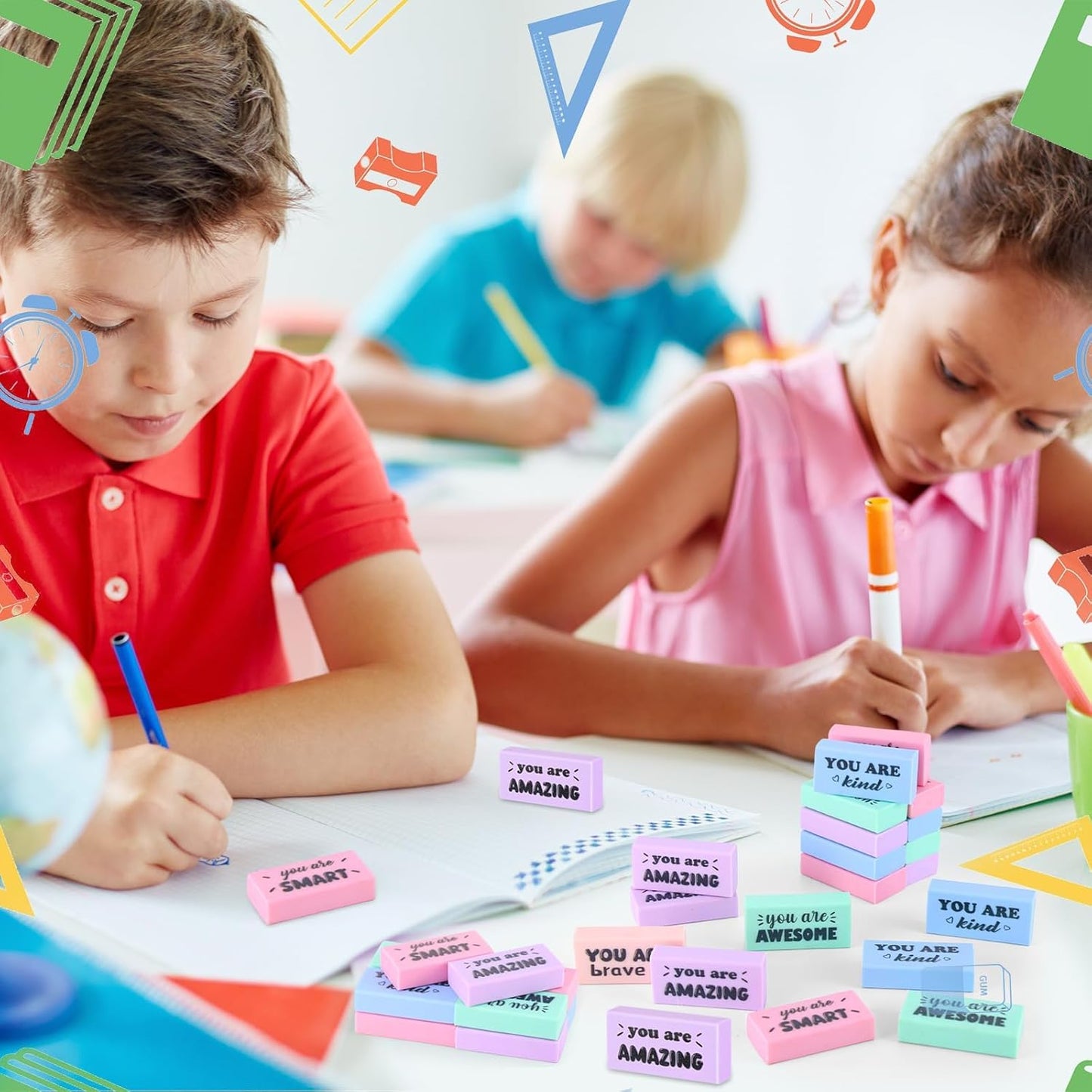 50 Pcs Inspirational Pencil Erasers Bulk Fun Motivational Eraser for Kids Students Teachers Back to School Office Supplies Prize Reward Graduation Gift