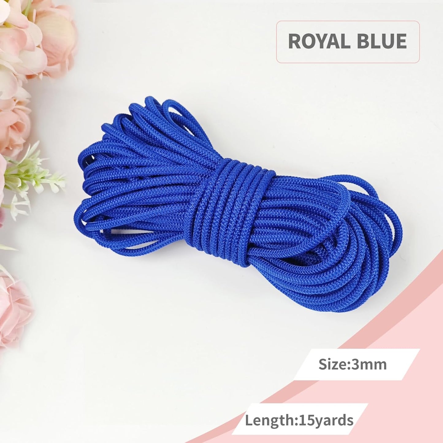 1/8 inch Non-Slip Elastic Band -3mm 15 Yards Soft Elastic Cord Stretch String Braided Thread for Sports Gear, DIY Crafts, Hair Bands,Shoelaces, Sewing & Camping Tie Down (Royal Blue)