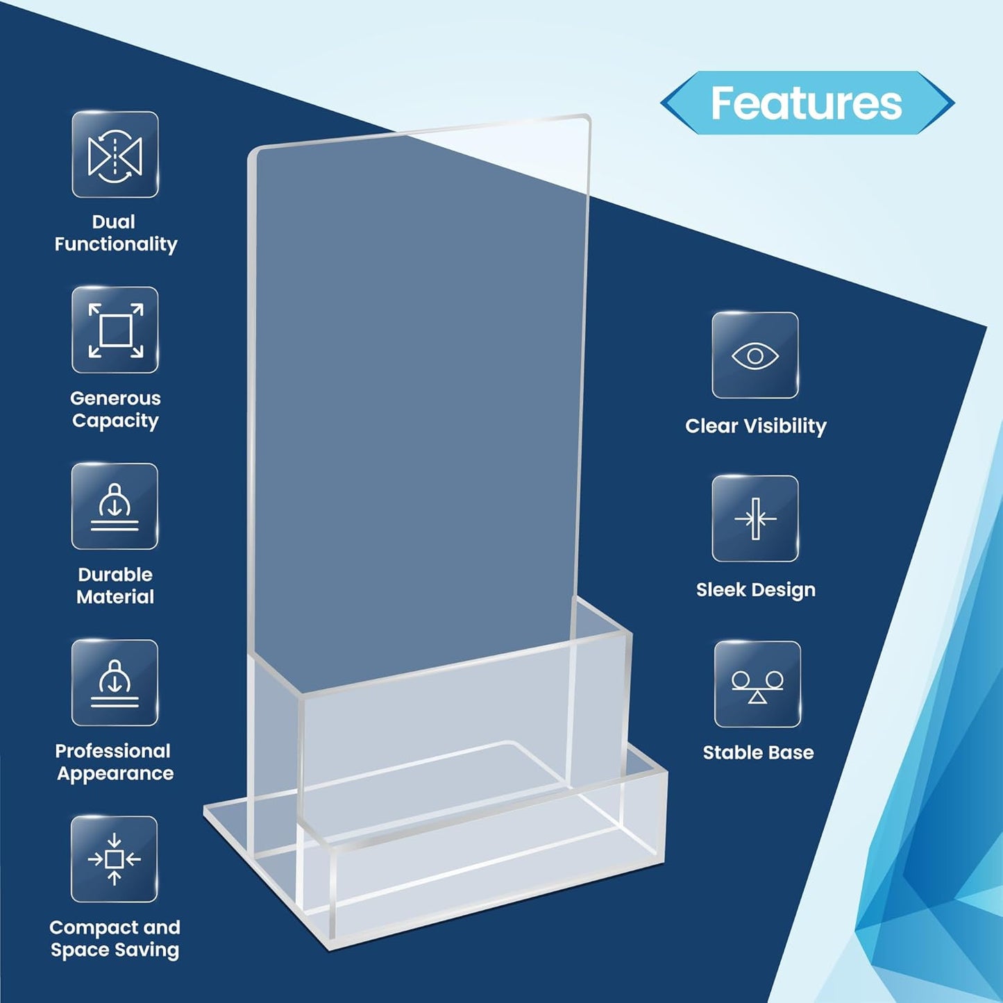 6 Pack Acrylic Brochure Holder 4‘’, Clear brochure and Business Card Holder, Plastic Flyer Display Stand for Magazine, Pamphlet, Booklets, Menu, Journals, Business Card
