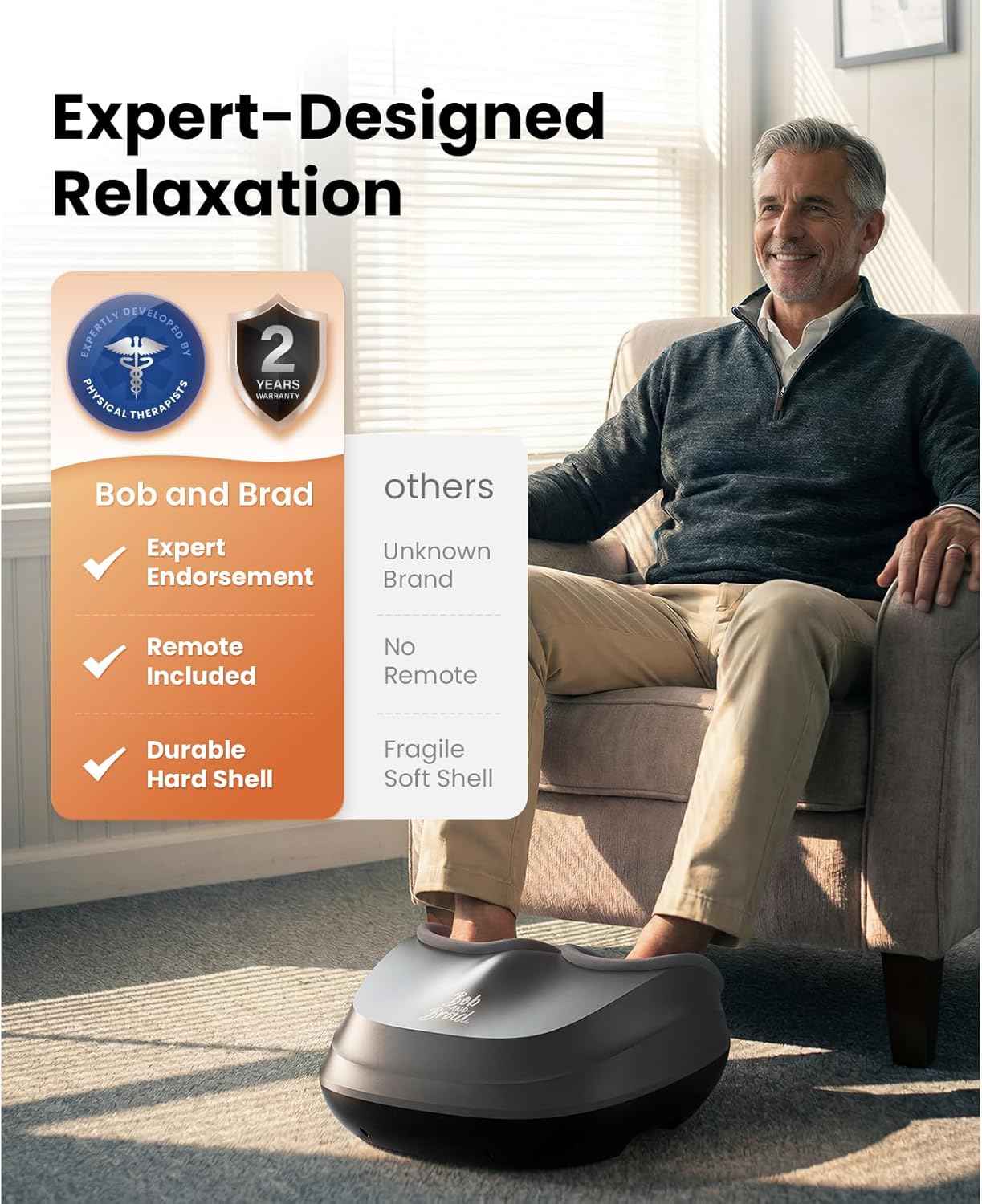BOB AND BRAD Shiatsu Foot Massager with Heat and Remote, Deep Kneading Electric Feet Massager for Foot Fatigue, Fits US Size 12, Fathers Day Dad Gifts for Men Husband