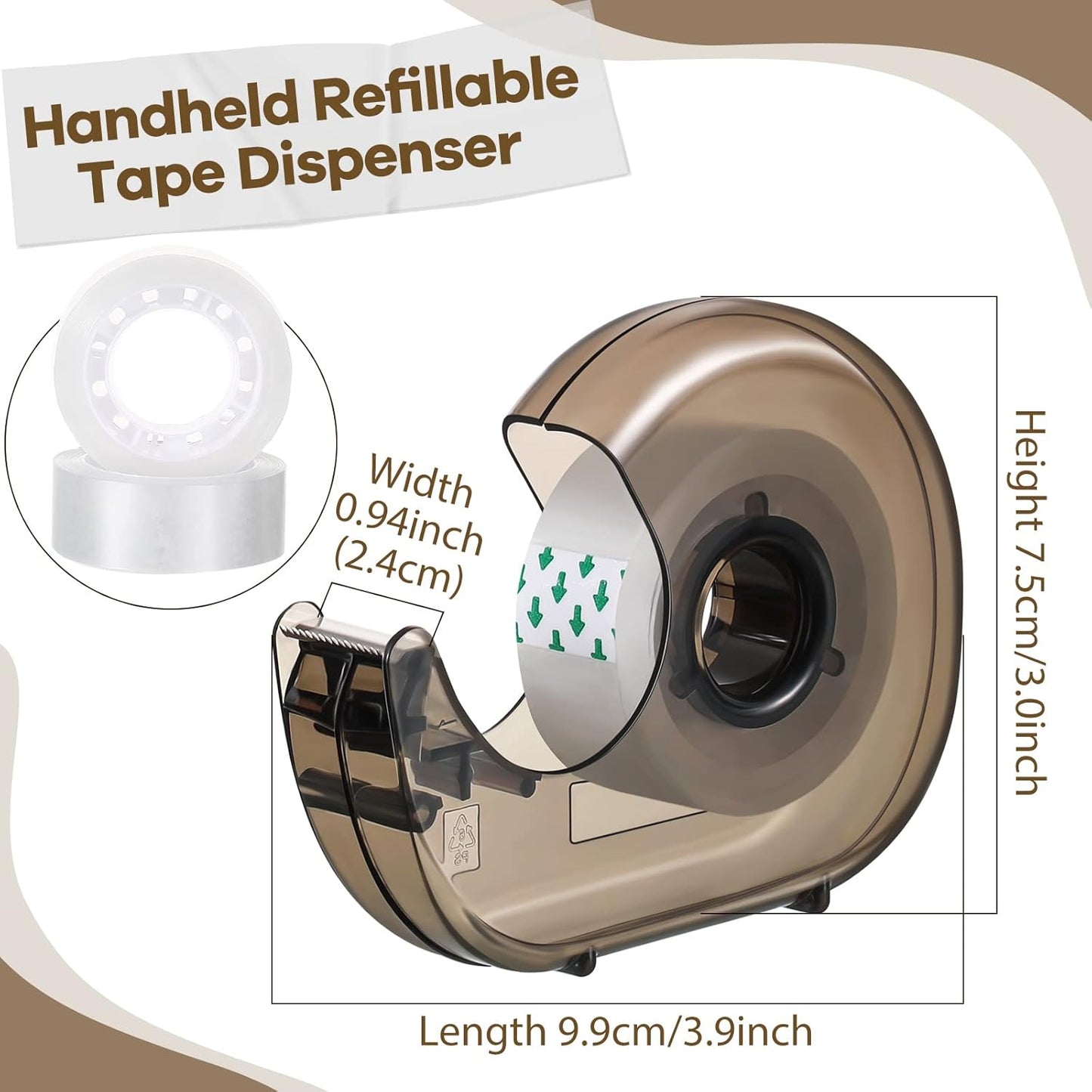 24 Pieces Handheld Tape Dispenser Desktop Adhesive Cutter Transparent Plastic Refillable Dispenser Lightweight and Portable Manual Use Adhesive Holder for Home Office Packing Gift, No Tape Included - Lumora Desk