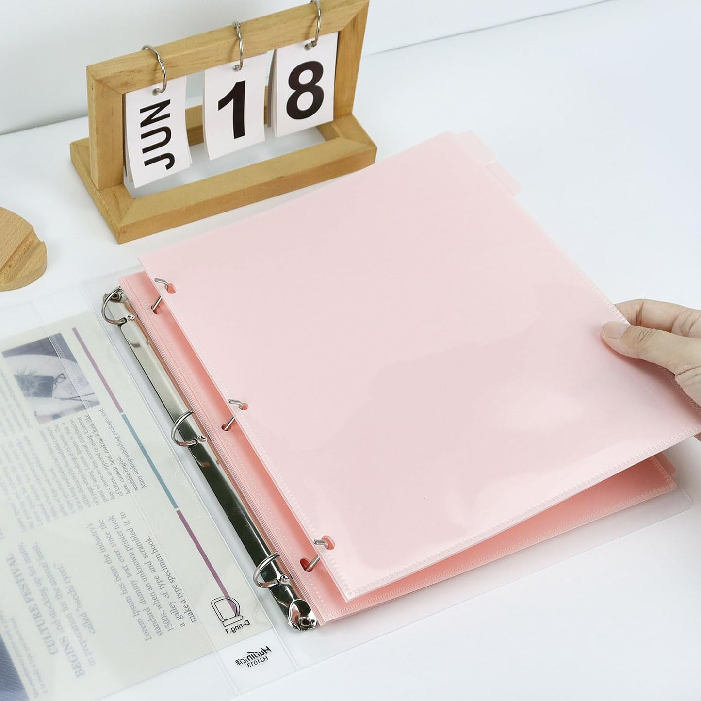 8 Tab Dividers for 3 Ring Binder with Pockets, Plastic Dividers with Clear Front Pocket, 8-tab Index Dividers with 3 Holes Punched for School & Office Supplies (Pink, 8 Tabs, 3 Sets)