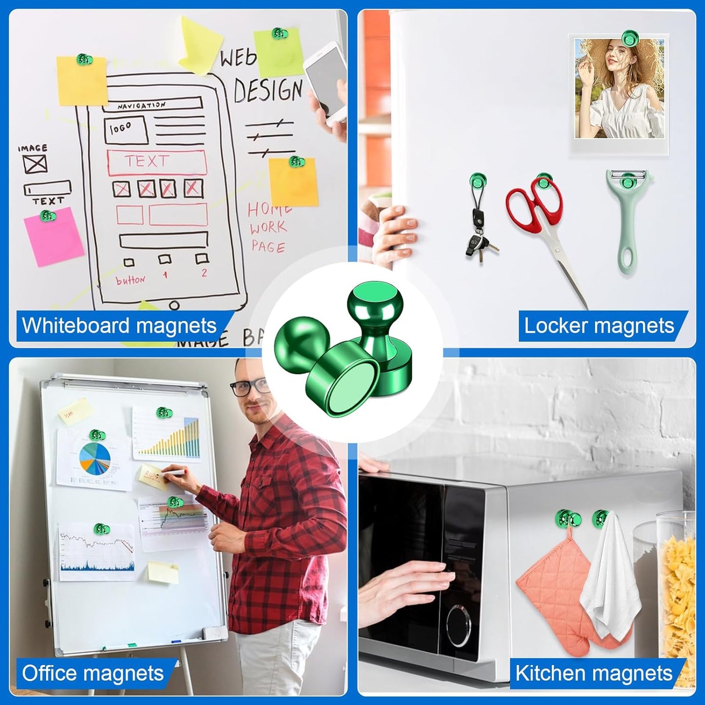 LOVIMAG Refrigerator Magnets, 20 Pack Fridge Magnets Green Strong Magnets for Whiteboard, Small Neodymium Magnets for Fridge, Ideal for Lockers, Kitchen, Office, Map,Home Decorative