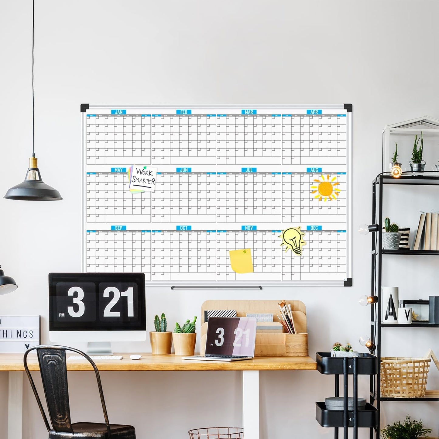 XBoard Magnetic Calendar Whiteboard 48" x 36", 12 Months Calendar Dry Erase Board, Silver Aluminium Framed White Board Planner for Home School Office Organization - Lumora Desk
