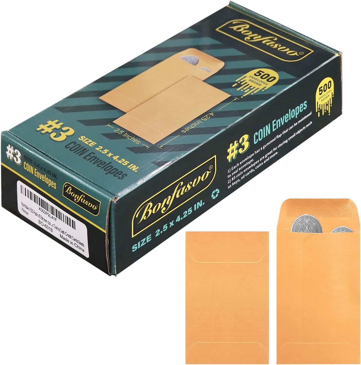 500 Pack #3 Brown coin envelope 2.5 x 4.25 inches Kraft Envelopes Classic Small Parts Envelopes with Self Adhesive Gummed Flap for Coins Cash Credit Cards Seeds - Lumora Desk