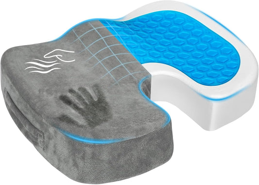 Gel Seat Cushion – Office Chair Cushion – Non-Slip Gel Memory Foam Coccyx Cushion for Tailbone Pain - Desk Chair Car Seat Cushion Driving - Sciatica Back Pain Relief, Velvet, Grey