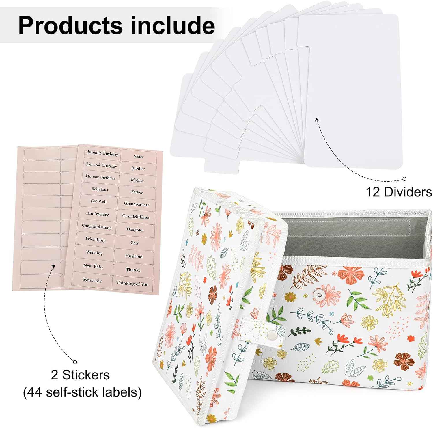 Sturdy Fabric Greeting Card Organizer Storage Box with 12 Removable Dividers - Store 140+ Cards, Oxford Cloth Card Holder for Photos, Crafts, Envelopes, Scrapbooking, Paper, Stickers Holder