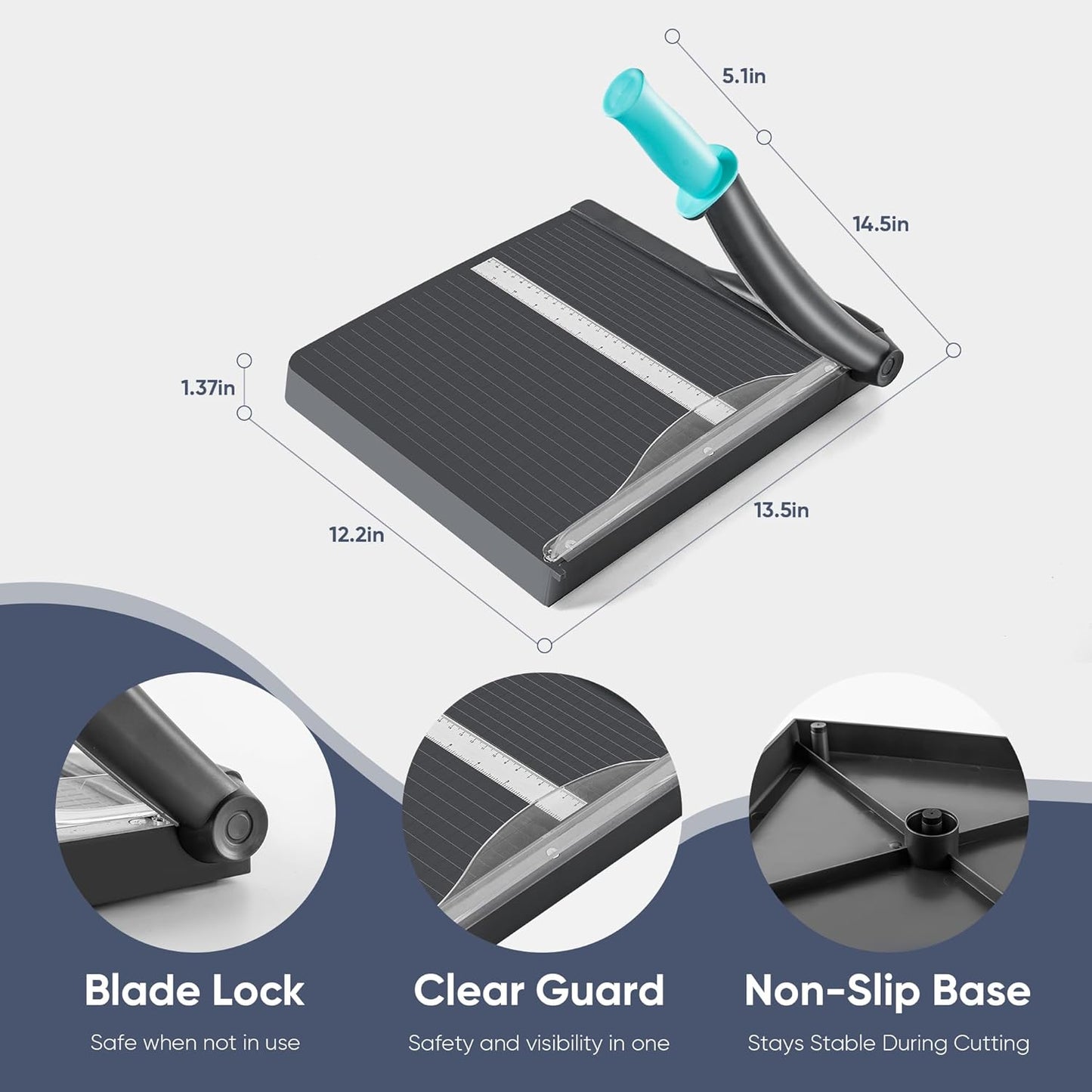 VUSIGN Paper Cutter 12" Cut Length Guillotine Papercutter, Heavy Duty Paper Trimmer with 18 Sheet Capacity Paper Slicer, Large Guillotina Paper Cutting Board for Classroom Crafting Cardstock