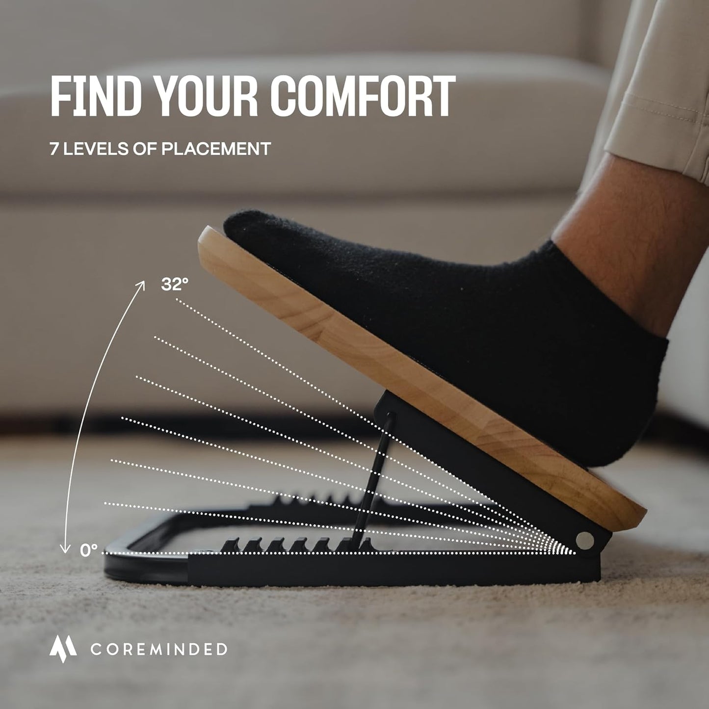 Adjustable Under Desk Foot Stool - Ergonomic Foot Rest with 7 Angles - Walnut