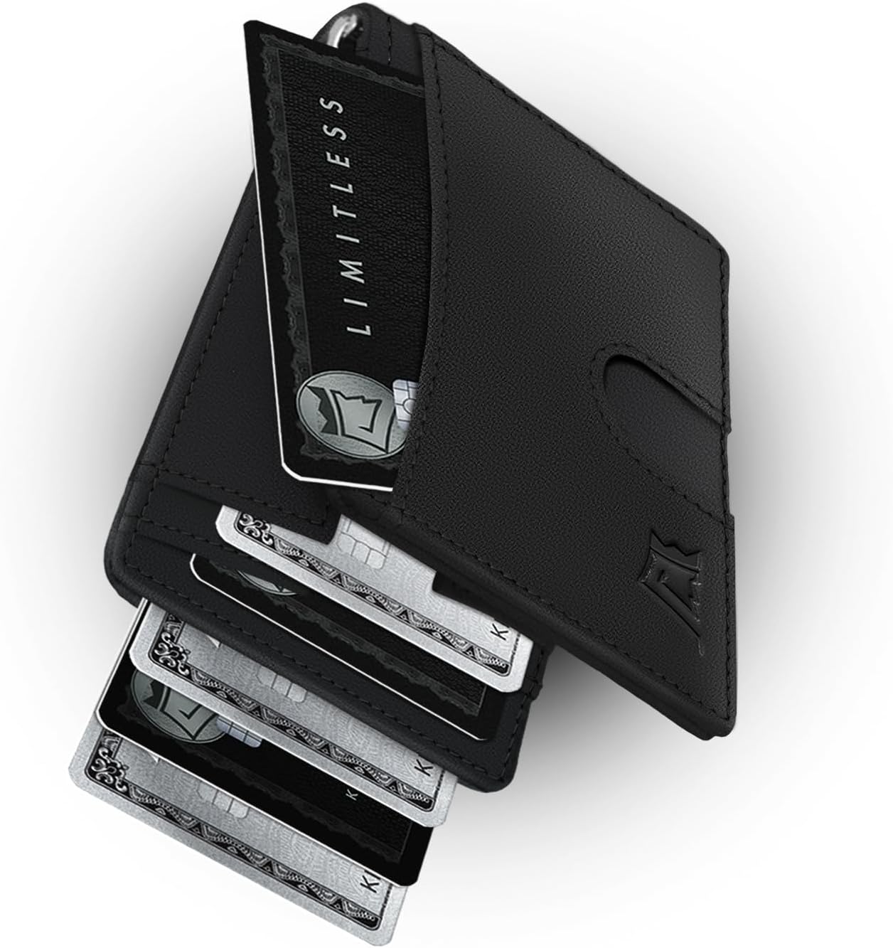 Kings Loot Money Clip Slim Minimalist Wallet for Men – RFID Blocking Leather Design with Money Clip – Front Pocket Bifold Holds 12 Cards – Stylish & Compact Wallets (Black)