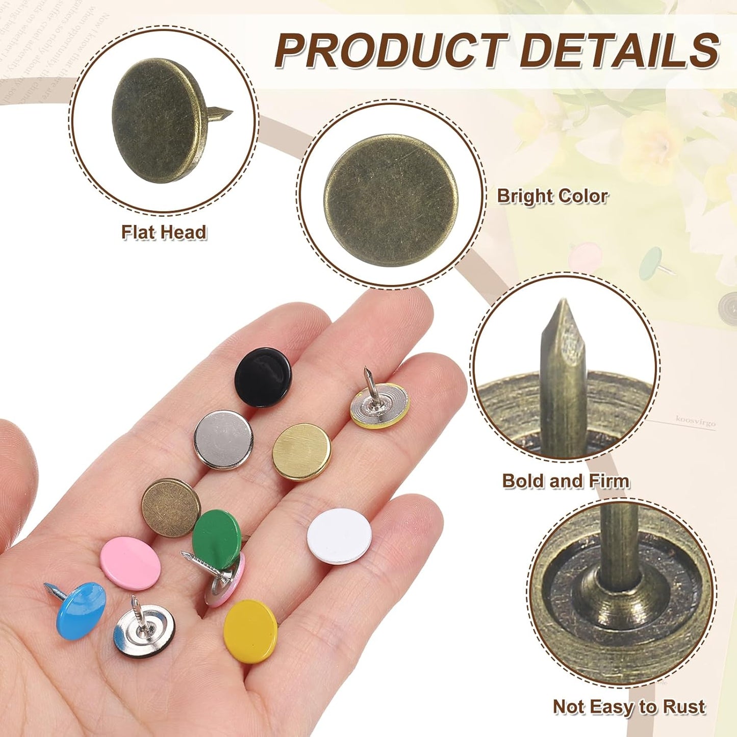 uxcell 150Pcs Upholstery Tacks, 11mmx10mm Flat Head Thumb Tack Decorative Furniture Nails Push Pins for Furniture Sofa Headboards, Bronze