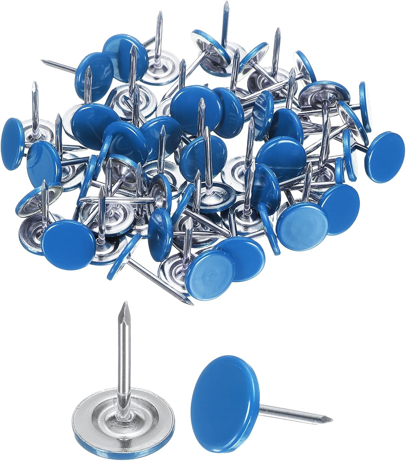 uxcell 120Pcs Push Pins, 11mmx13mm Round Flat Head Decorative Thumb Tacks Upholstery Tacks for Cork Board Office Wall Hangings, Blue