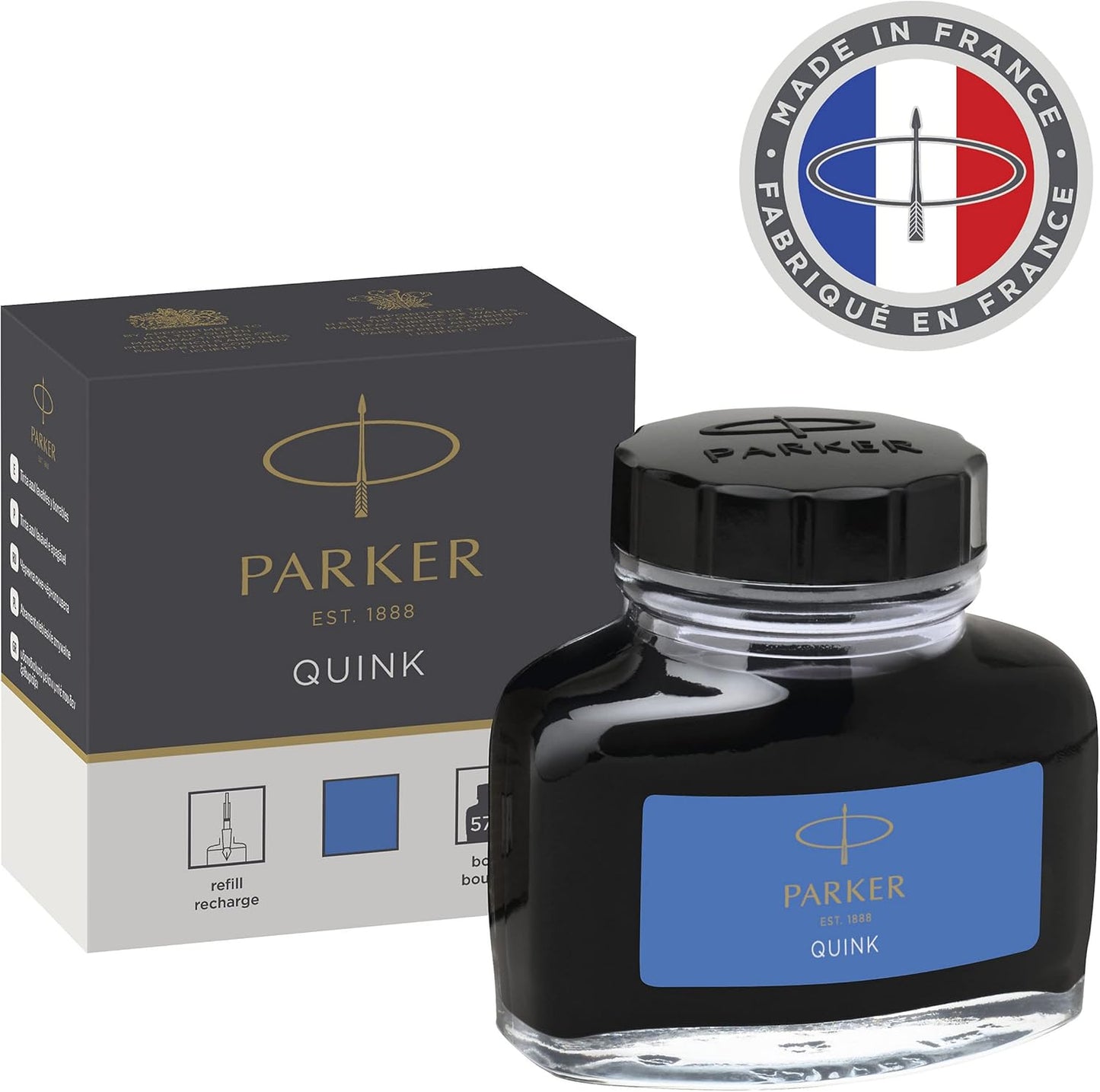 Parker Fountain Pen Ink Bottle | Washable Blue QUINK Ink | 57 ml Fountain Pen Refill