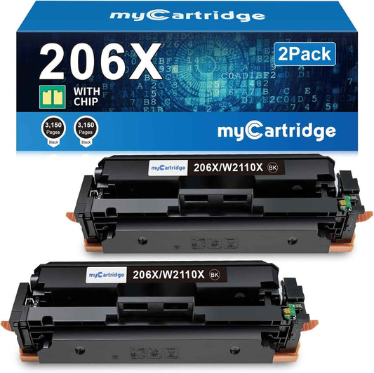 206X Black Toner Cartridge 2 Pack High Yield (with Chip) Compatible Replacement for HP 206X 206A for Color Laserjet Pro MFP M283fdw M283cdw M283fdn M282nw M255dw M255nw M283 M255 Printer W2110X W2110A