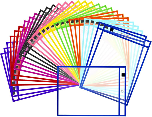 50-Pack Modern Multi-colored Letter Size Dry Erase Pocket Sleeves, 10x14 Ticket Holders