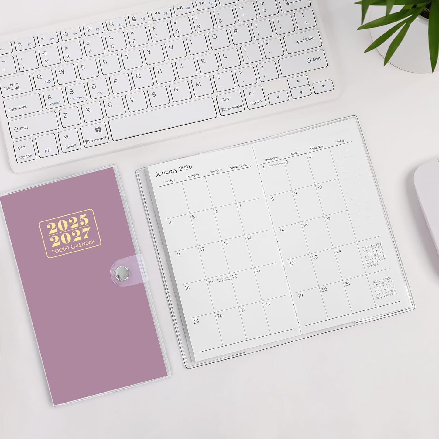 Pocket Calendar 2025-2027, Monthly Purse Planner (6.7" x 3.7") Runs from July 2025 to December 2027, Solid Purple Pocket Calendar with PVC Cover for Planning, Organizing, and Office Use