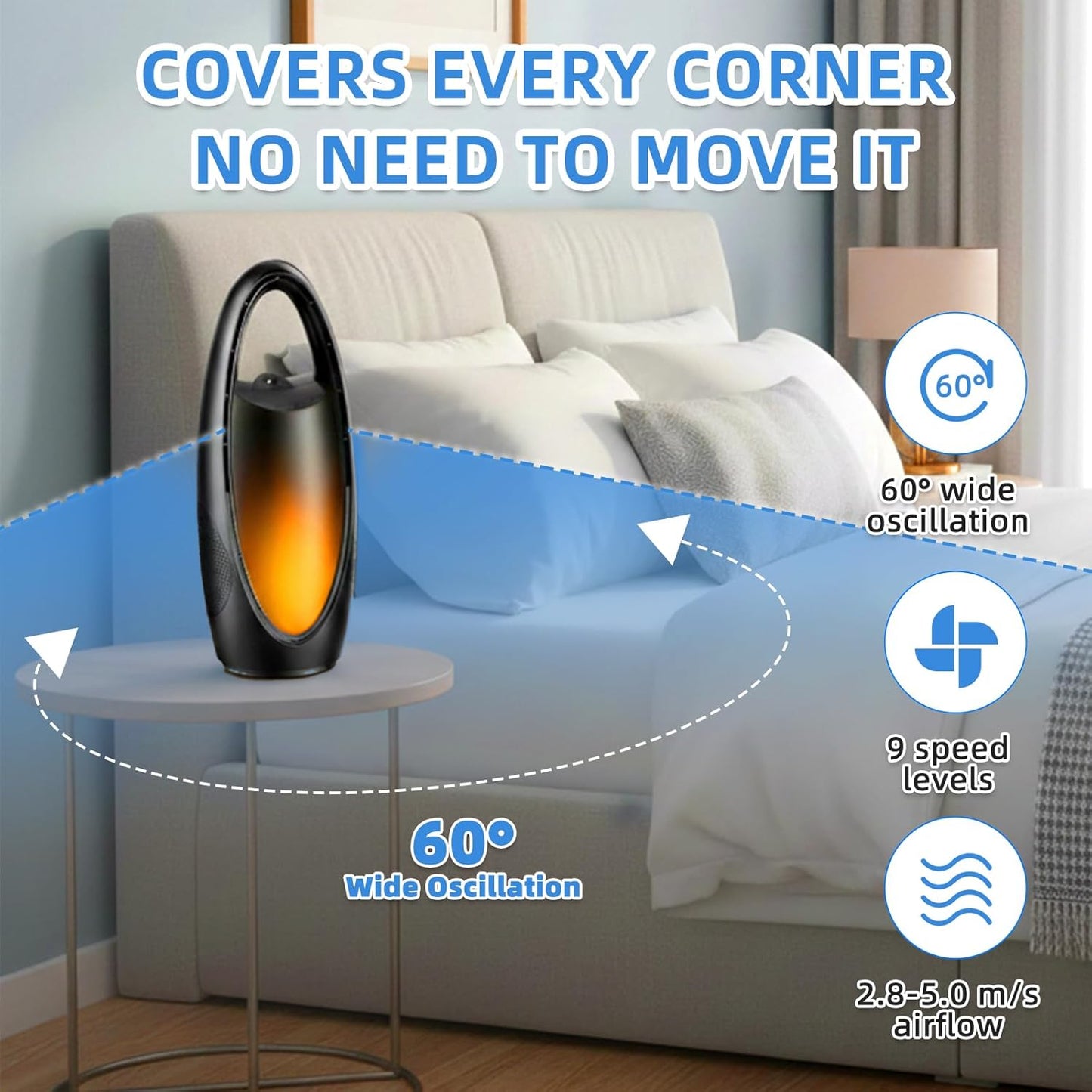 Bladeless Cooling Fan with Nano Cool Mist for Sleep & Hot Days, 13-Inch Rechargeable Quiet Desk Fan for Baby Nursery Bedroom Office Dorm, 9-Speed Oscillation, Night Light, 9H Timer