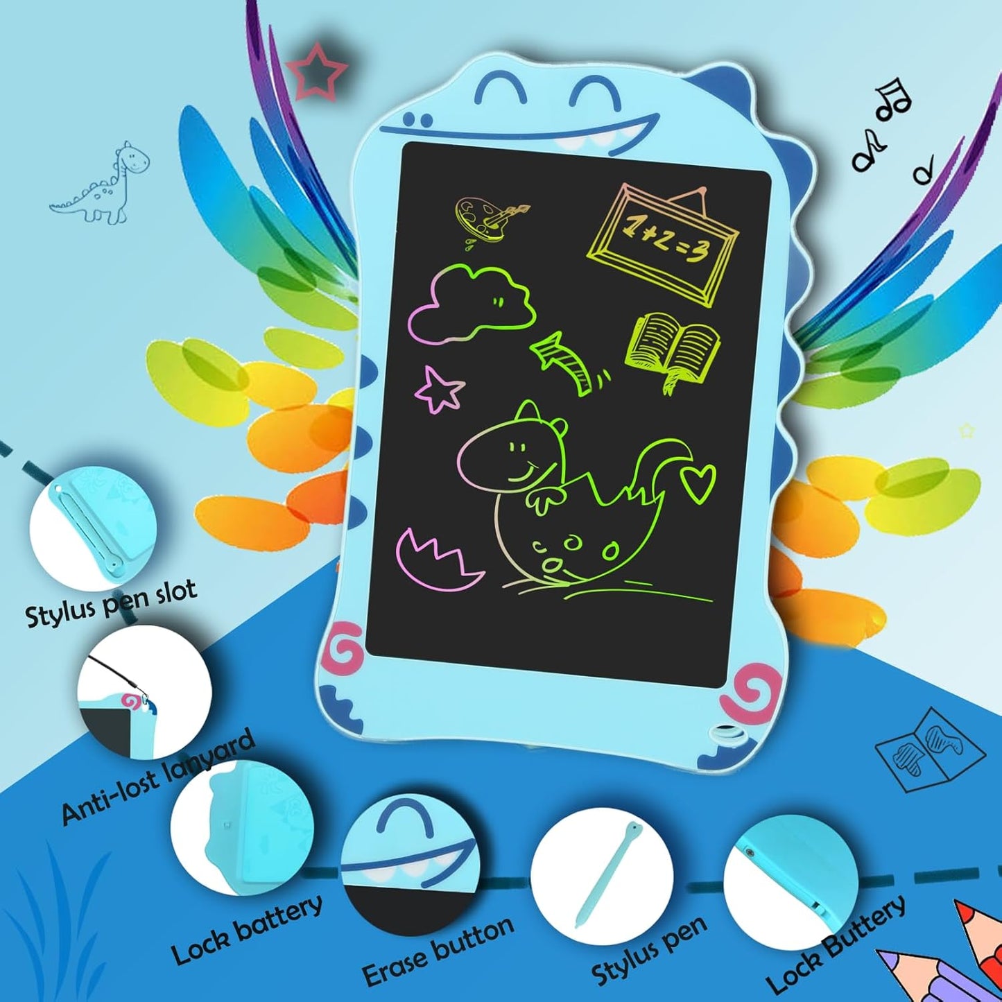 LCD Writing Tablet Dinosaur Toys for Boys Kids, Colorful Toddler Blue Toys Drawing Board, Educational Children Toy, Doodle Pad for 3 4 5 6 7 8 Year Old Boy Kid Birthday Party Gifts,8.5inch