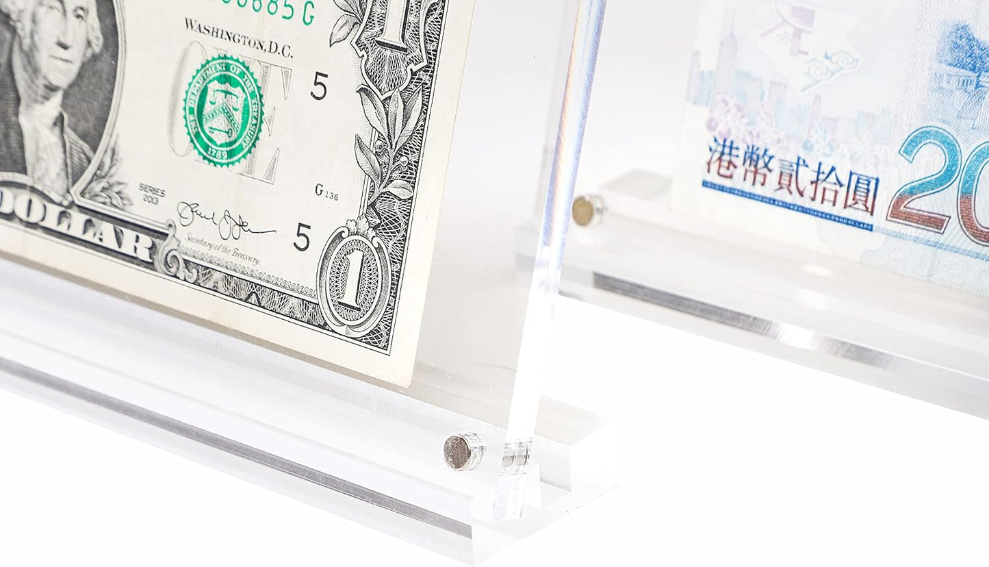 IEEK Acrylic Dollar Bill Display Case Dollar Frame Clear Paper Money Holders Currency Ticket Protector Paper Money Frame for Bill Collectors,7.3 x 3.5 Inch,4 Pack