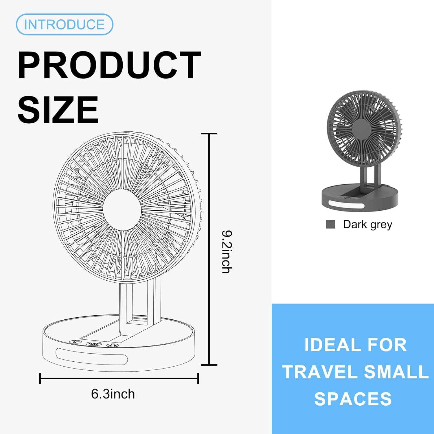 Qoqooice Portable Fan, 3600 mAh Rechargeable Battery Operated Fan with 5 Speeds, USB Powered, Quiet Personal Desk Fan for Office Home, Outdoor, Camping, Travel (Black)