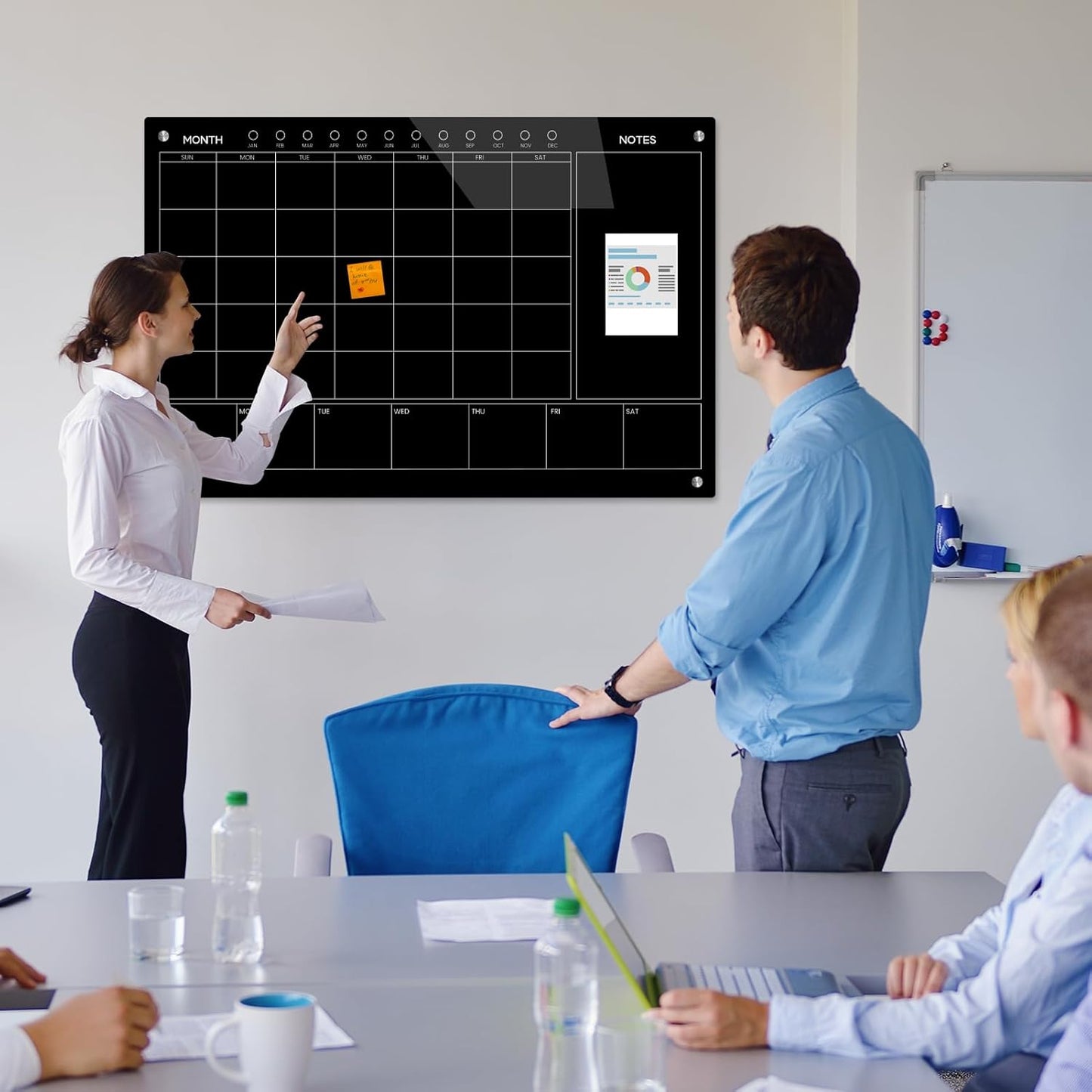 Magnetic Glass Whiteboard 36X24 Monthly Planner Calendar Dry Erase Board for Home, School, Office, Frameless, with Markers, Marker Tray, Eraser, Magnets (Black) - Lumora Desk