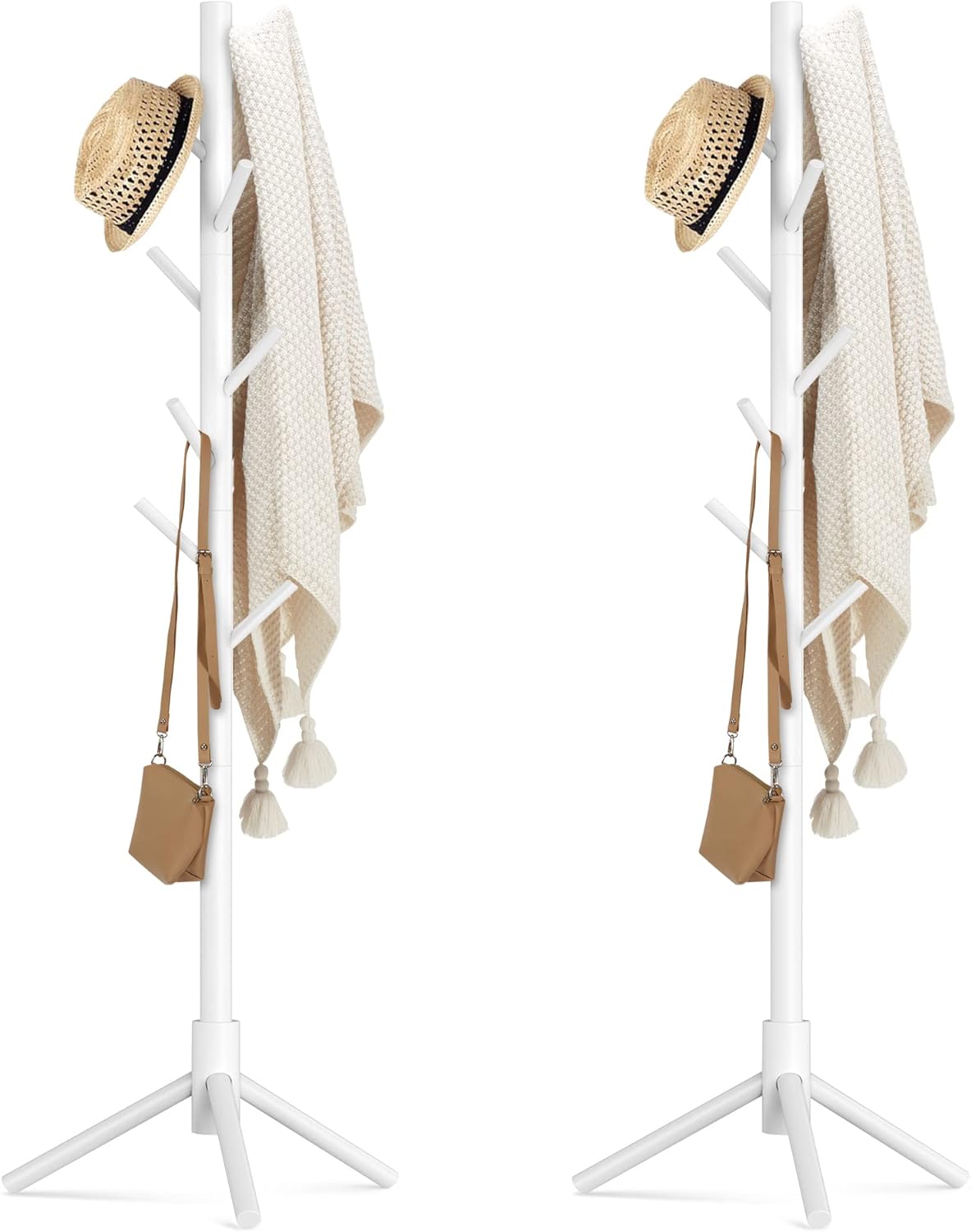 Haddockway Wooden Coat Rack Stand with 8 Hooks New Zealand Pine 3 Adjustable Coat Standing Tree Easy Assembly for Coats, Hats, Scarves and Handbags for Entryway, Hallway, Bedroom, Office,2 PCS - Lumora Desk