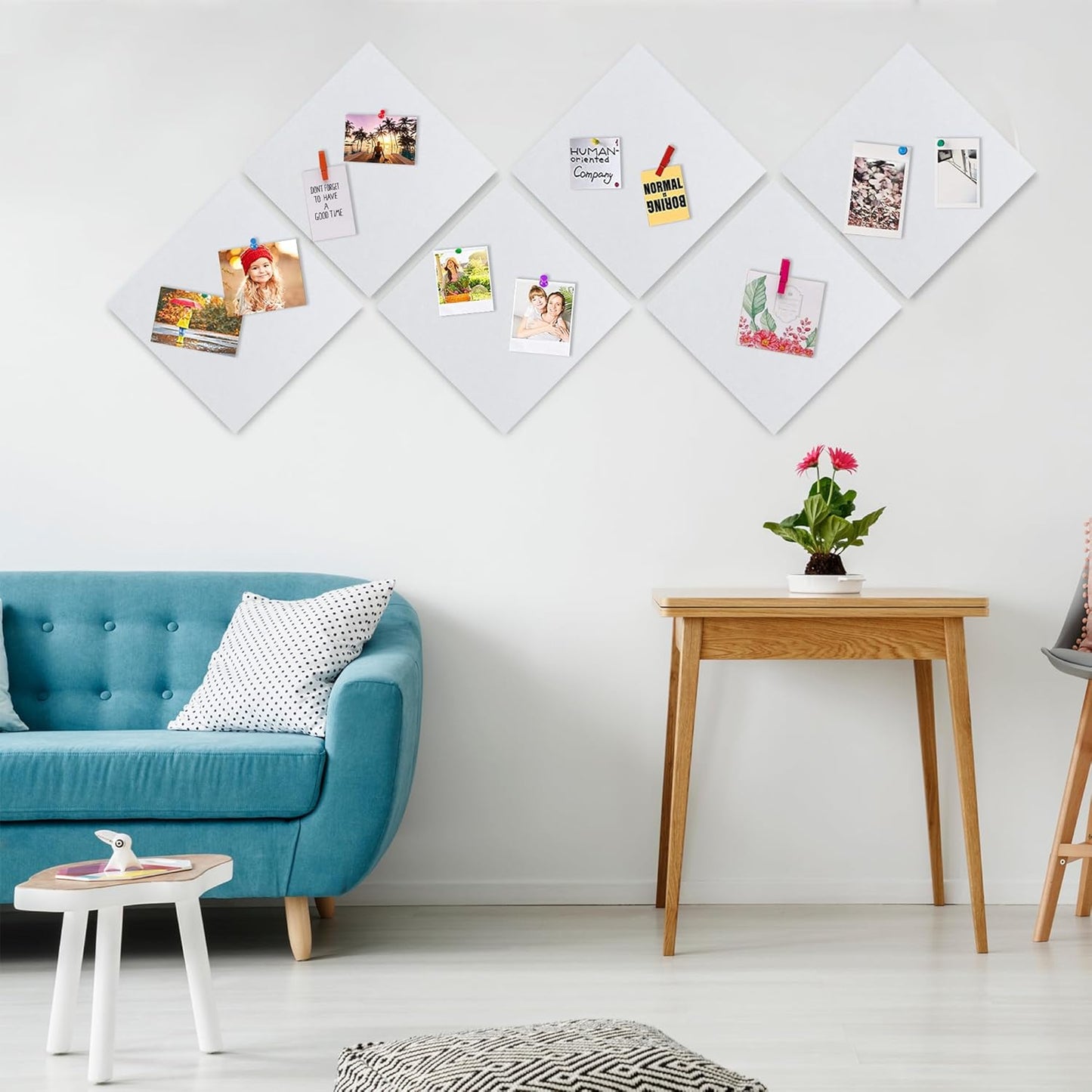 AKTOP White Cork Bulletin Board 12x12, 1/2" Thick Felt Cork Board Tiles 6 Pack, Small Square Pin Board for Wall, Self Adhesive Corkboards with 60 Push Pin Wood Clips for School, Home & Office - Lumora Desk