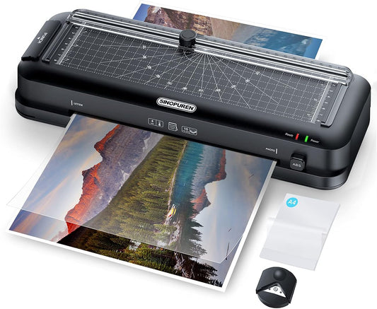 9-Inch Thermal Laminator Machine, 3-in-1 Laminator with Built-in Paper Trimmer, Hole Punch & Corner Rounder, 10 Laminating Pouches, Fast 3-Min Warm-Up, Jam-Free for Home, Office, School