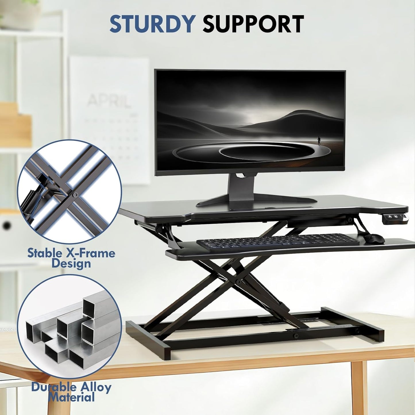 36" Electric Standing Desk Converter, Height Adjustable Sit to Stand Up Desk Riser with Wide Keyboard Tray, Dual Monitor and Laptop Motorized Desktop Workstation for Home & Office, Black
