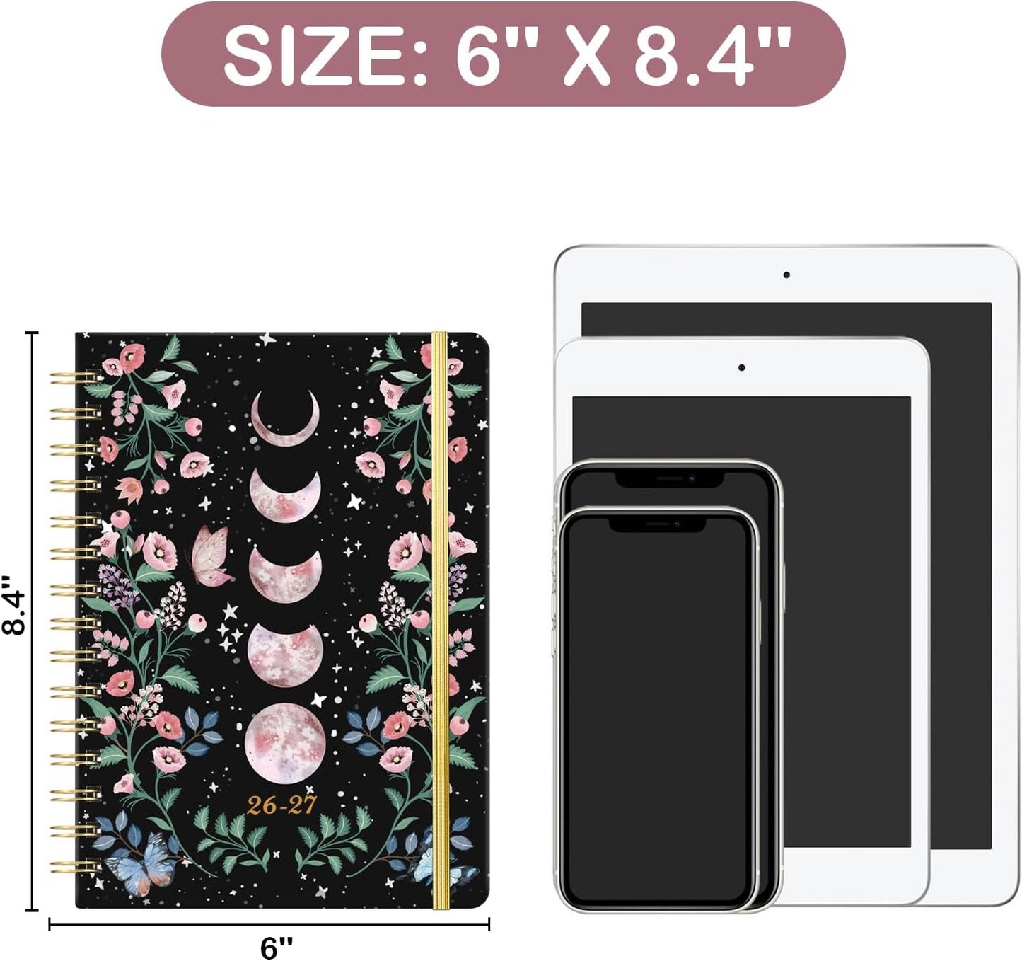 Planner 2026-2027 - 2026-2027 Planner Weekly and Monthly with Tabs, Jul. 2026 - Jun. 2027, 6.3" x 8.4", Planners 2026-2027 with Back Pocket + Thick Paper + Twin-Wire Binding - Moon