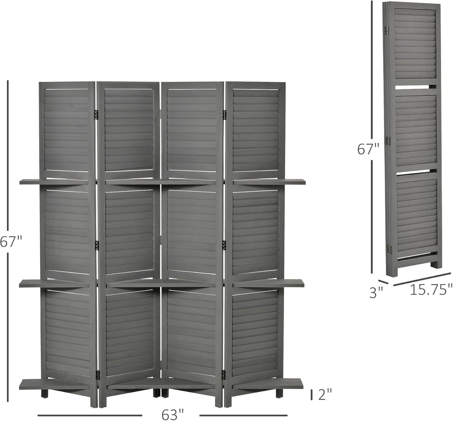 NicBex Room Divider 4 Panel Room Dividers with Storage Shelves Partition Room Dividers and Folding Privacy Screens 5.6 FT Wall Divider for Home, Office, Room Separation,63.75"W x 0.75"D x 67"H, Gray - Lumora Desk
