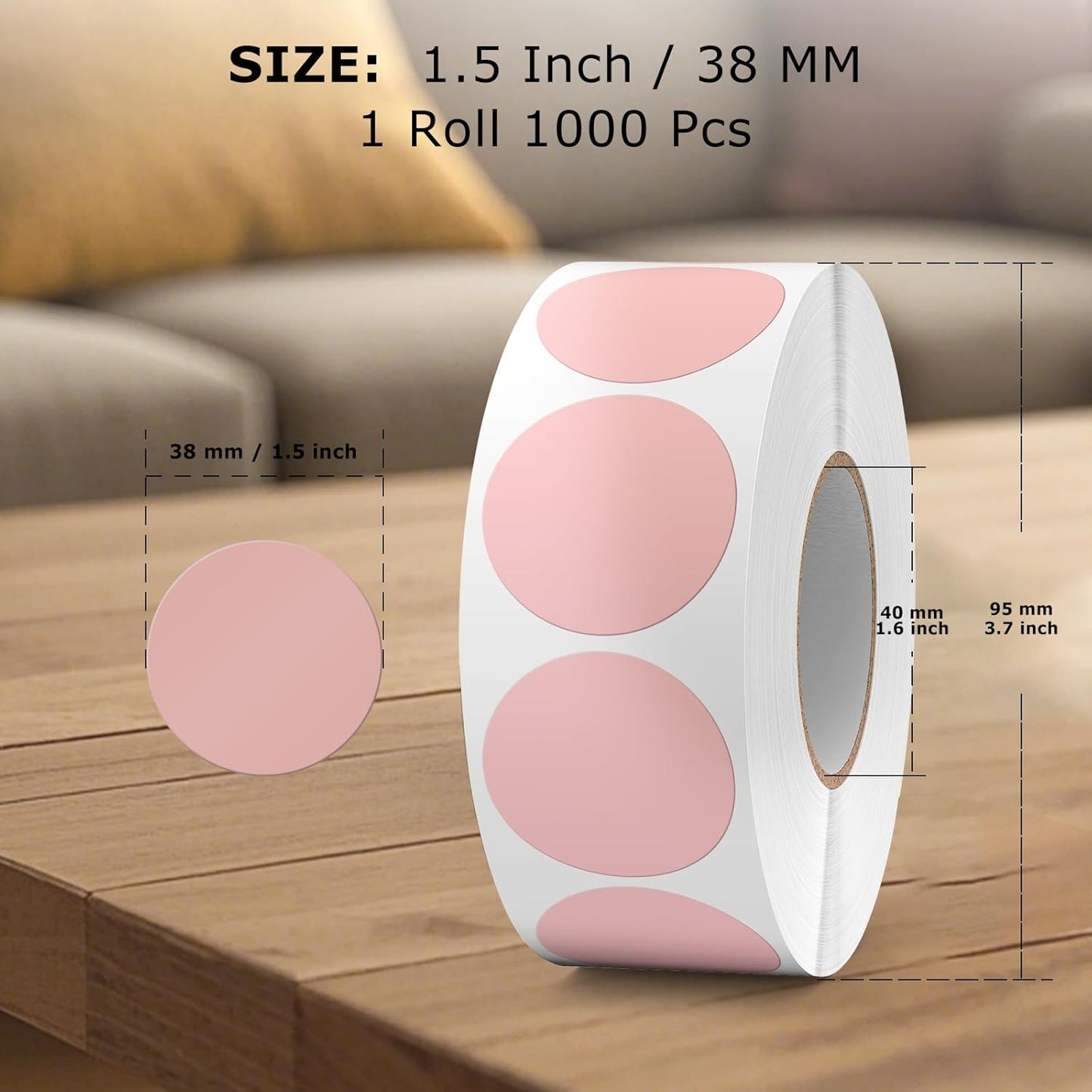 1000 PCS Color Coding Round Stickers 1.5 Inch Vinyl Pink Dot Sticker Removable Writable Circle Labels for Inventory Garage Sale Price Tags