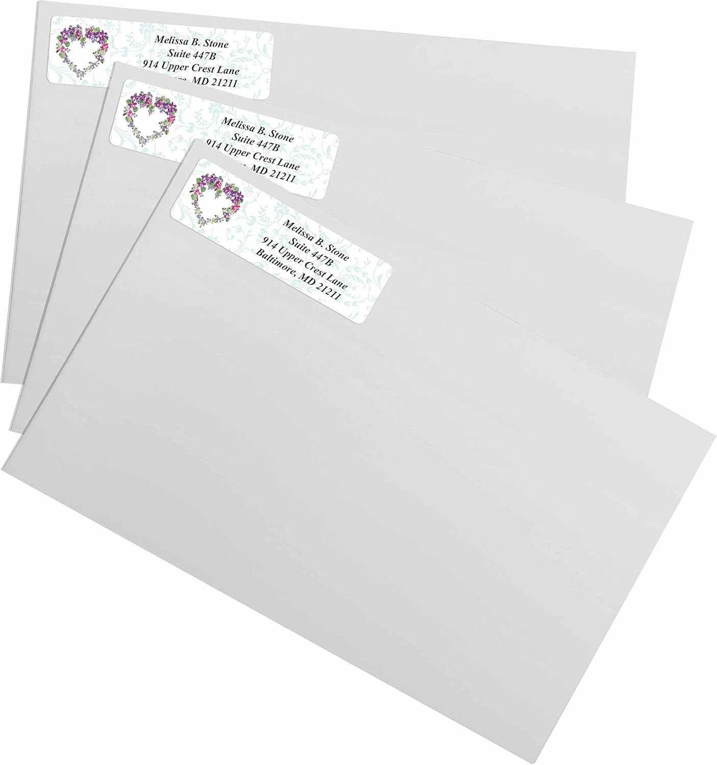 Floral Heart Wreath Rolled Address Labels with Elegant Plastic Dispenser - Lumora Desk