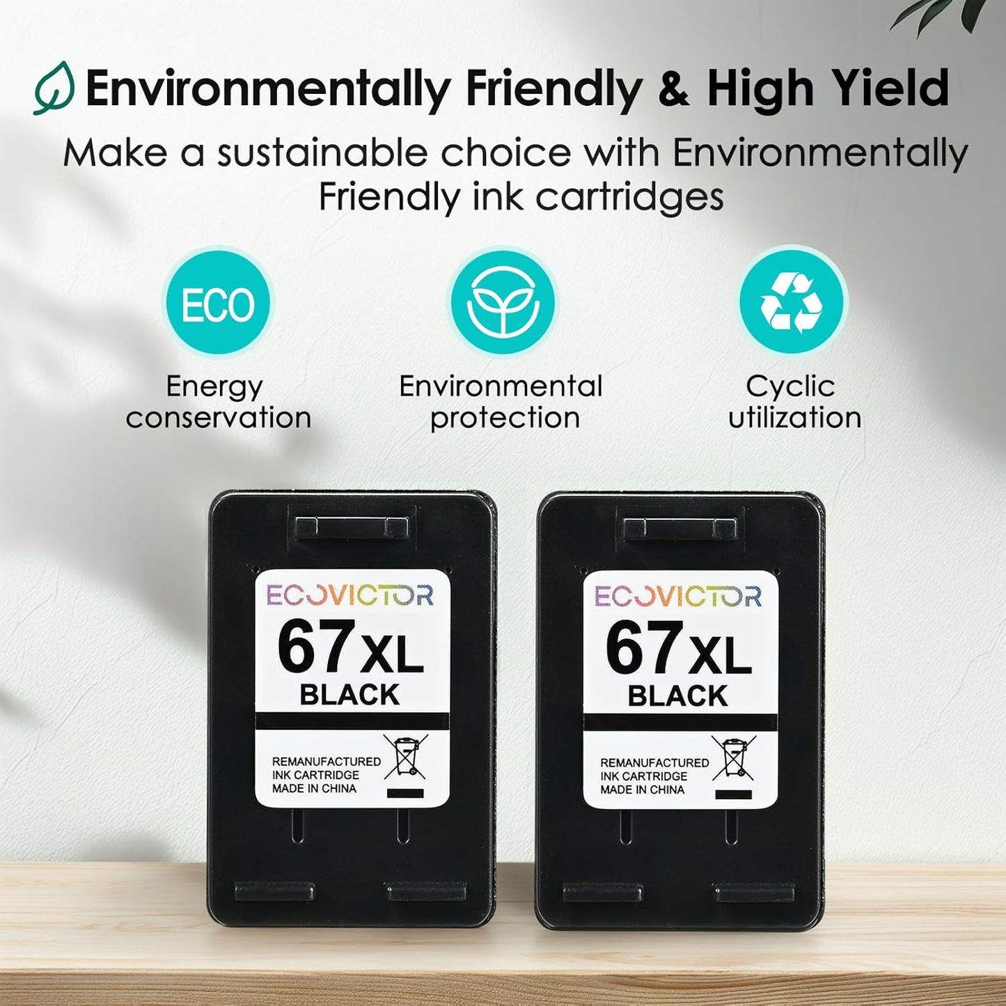 EcoVictor 67XL Black Ink Cartridge Replacement for HP Ink 67 XL HP 67 Ink Cartridges Black for DeskJet 2755e 2700 2700e 4155e 2752 2755 4100 4255e 2855e 2842e Envy 6055e 6000 6455e 6400 6400e Printer