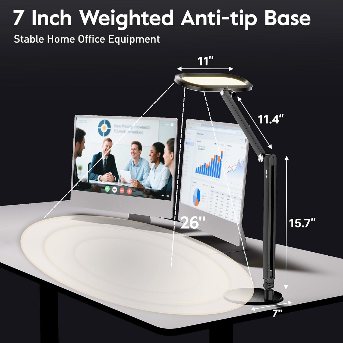 Eye-Caring Desk Lamp for Home Office – LED Soft Light with Knob Remote, Stepless Dimming & Color, Memory, Metal Table Lamp for Zoom, Studying, Video Conference, Flicker-Free, Glare-Free - Lumora Desk