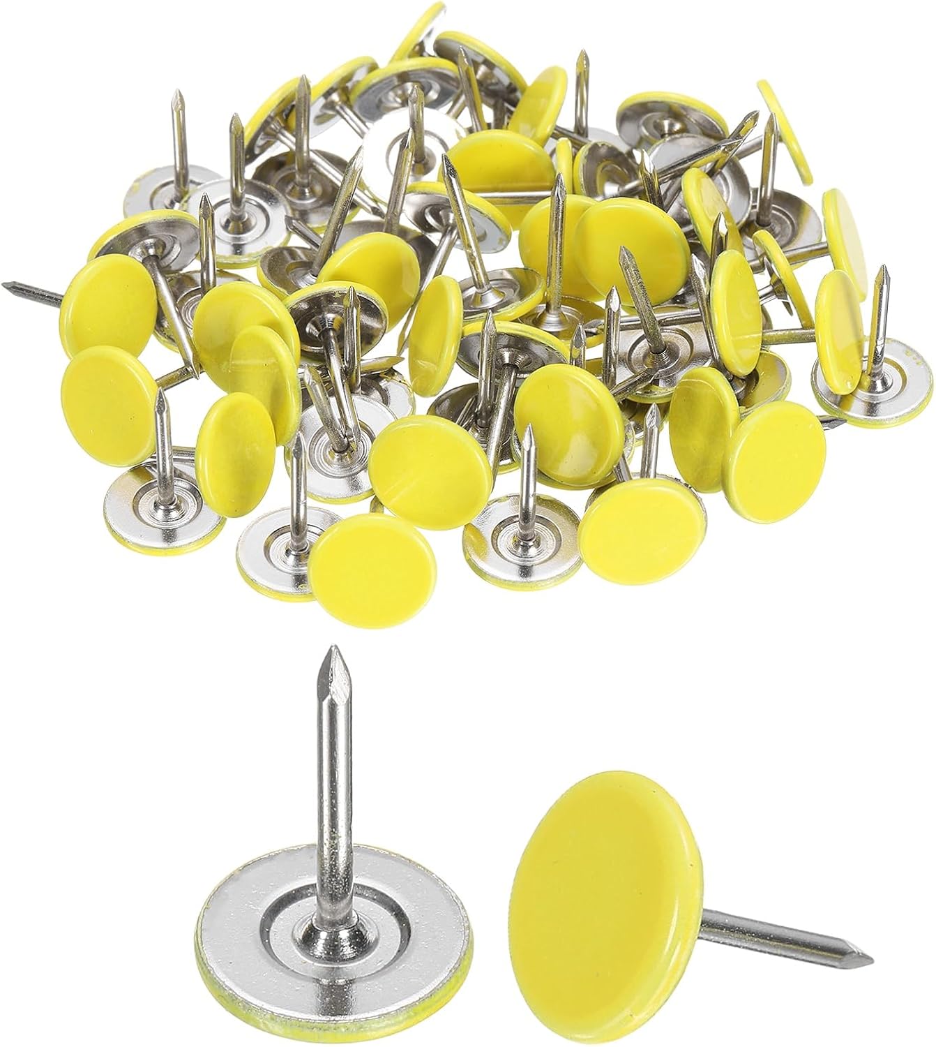uxcell 150Pcs Upholstery Tacks, 11mmx15mm Flat Head Thumb Tack Decorative Furniture Nails Push Pins for Furniture Sofa Headboards, Light Yellow