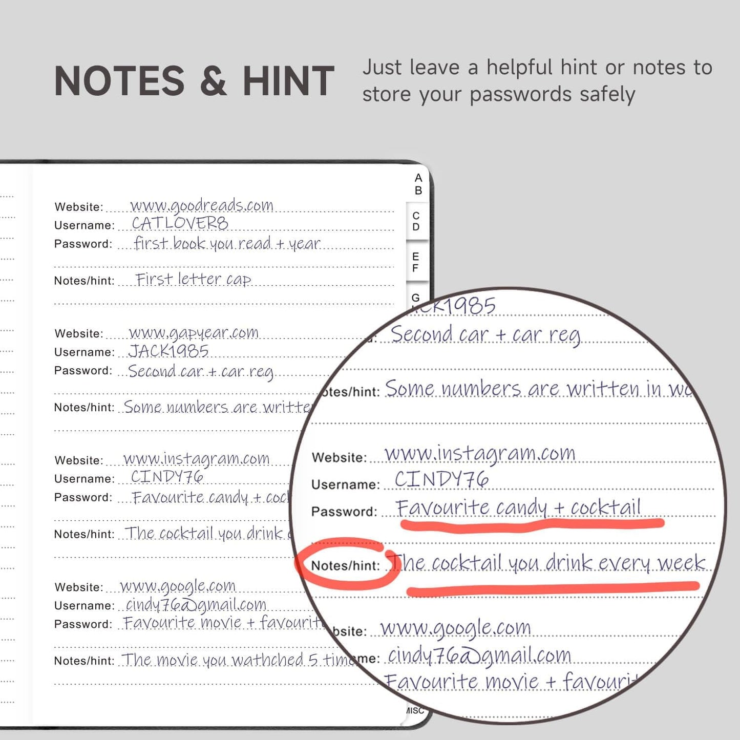 Password Book with Alphabetical Tabs – Hardcover Internet Address & Password Organizer – Password Keeper Notebook for Computer & Website – 7 x 10" Log-in Password Journal w/Thick Paper (Black)