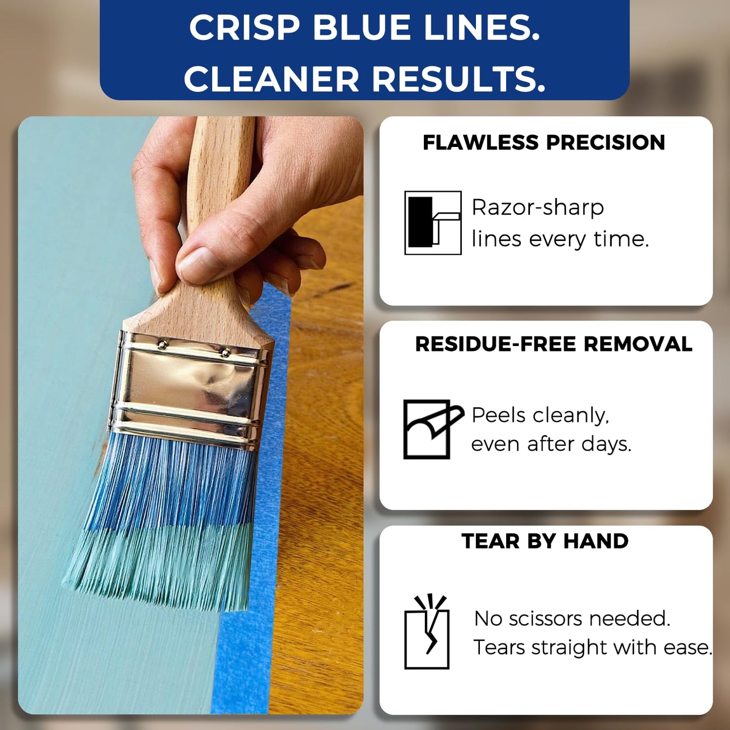 SWRT Blue Painters Tape 1 Inch x 55 Yards, 12 Rolls (660 Yards) – Sharp Clean Paint Lines, No-Residue Painters Tape for Walls, Trim & Baseboards, Easy Removal Masking Tape for Home Projects