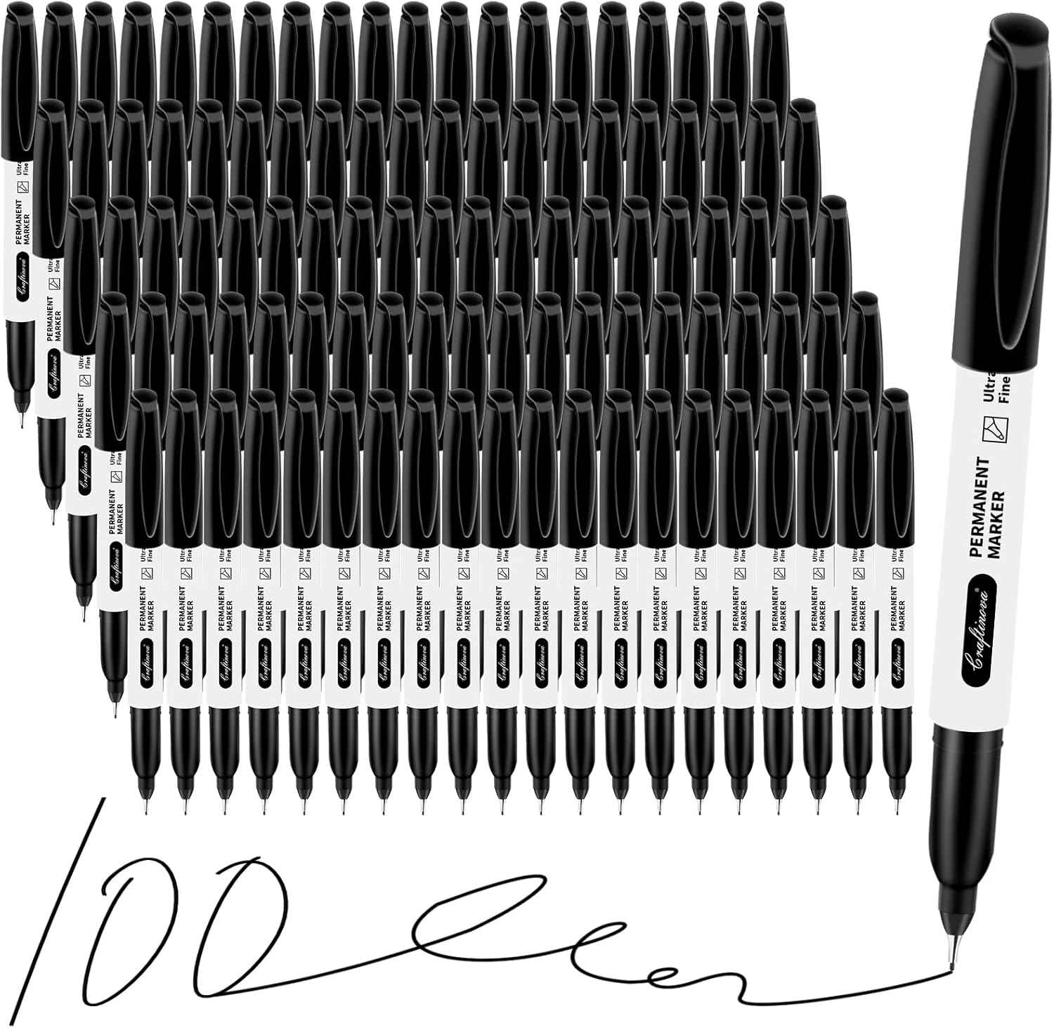 Black Ultra Fine Point Permanent Markers, Extra Fine Tip, Quick Drying and Waterproof, Fade Resistant Perfect on Paper, Glass, Metal, Plastic, Wood, Office & School Use, 100 Pack
