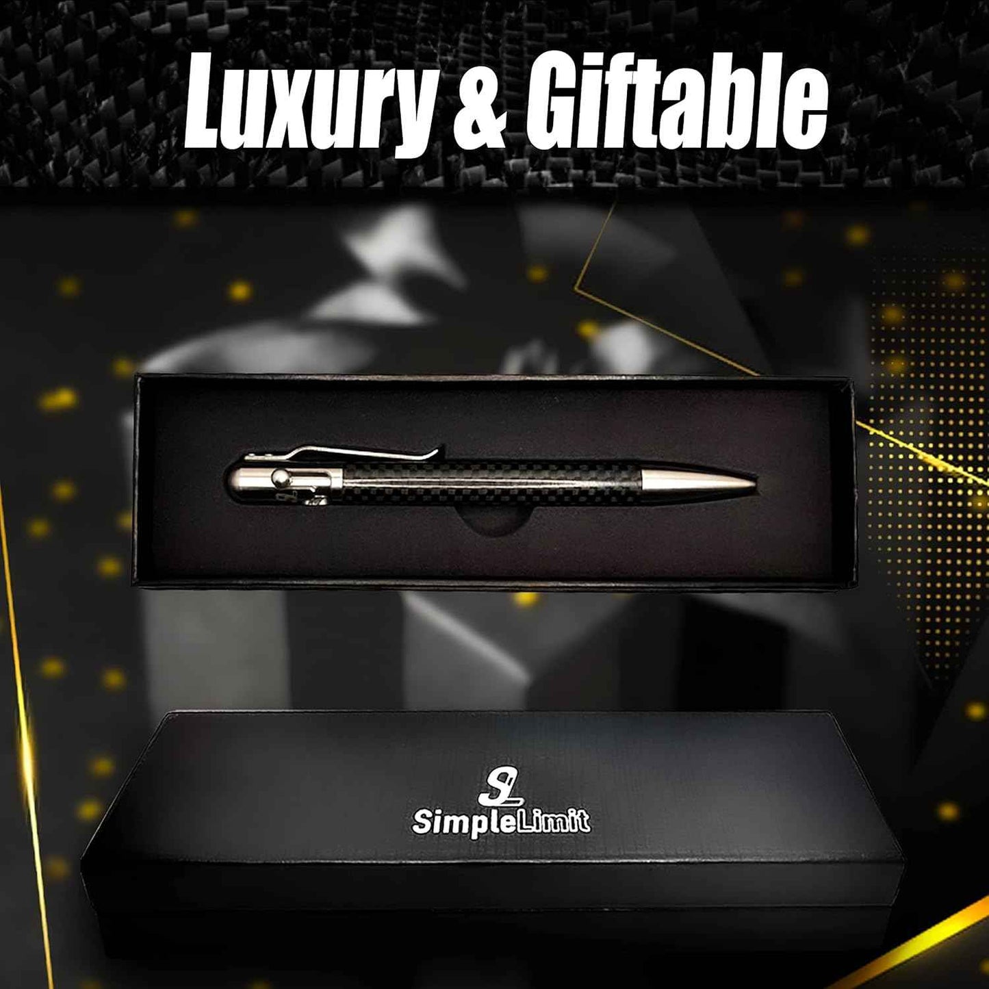Bolt Action Carbon Fiber Ballpoint Pen with Gift Box – Luxury Stainless Steel Executive Writing Pen, Smooth Fine Point Black Ink, Professional EDC Pen for Men & Women