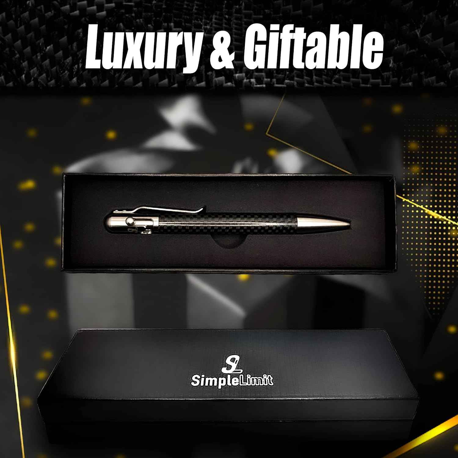 Bolt Action Carbon Fiber Ballpoint Pen with Gift Box – Luxury Stainless Steel Executive Writing Pen, Smooth Fine Point Black Ink, Professional EDC Pen for Men & Women