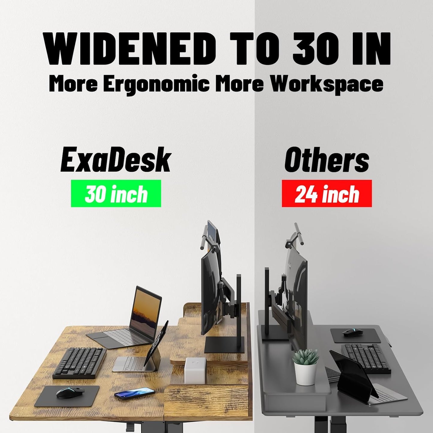 55 x 30 Inch Electric Standing Desk with 2 Drawers, Adjustable Height Widened Stand Up Desk with Storage, Sit to Stand Ergonomic Workstation for Home Office, Rustic Brown
