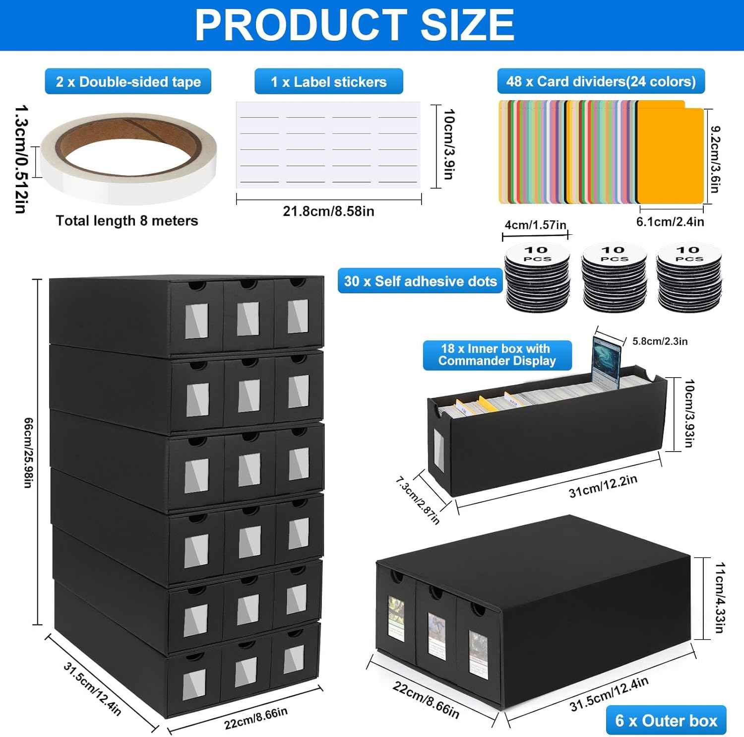 Trading Card Storage Box, 18000+ Cards Deck Box for MTG Commander, Trading Cards Organizer with 48 Card Dividers, Labels & Tapes, Visible Card Deck Boxes for MTG TCG PTCG Sport Cards