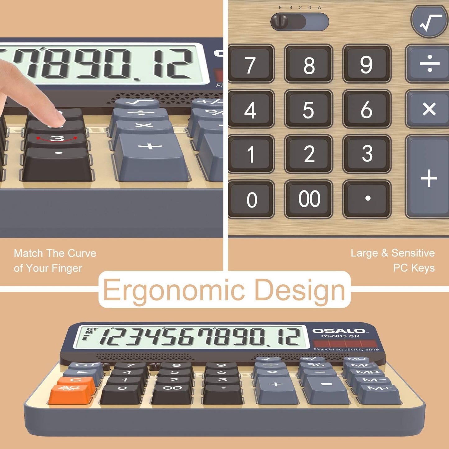 Desktop Calculator Extra Large 5-Inch LCD Display 12-Digit Big Number Accounting Calculator with Giant Response Button, Battery & Solar Powered, Perfect for Office Business Home Daily Use(6815GN-2pcs)