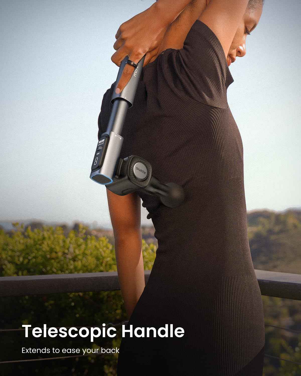 RENPHO Foldable Massage Gun with Extension Handle for Back, Fathers Day Dad Gift, 0-90° Adjustable Angle, FSA Eligible, Handheld Percussion Deep Tissue Massager with 9mm Amplitude for Pain Relief HSA
