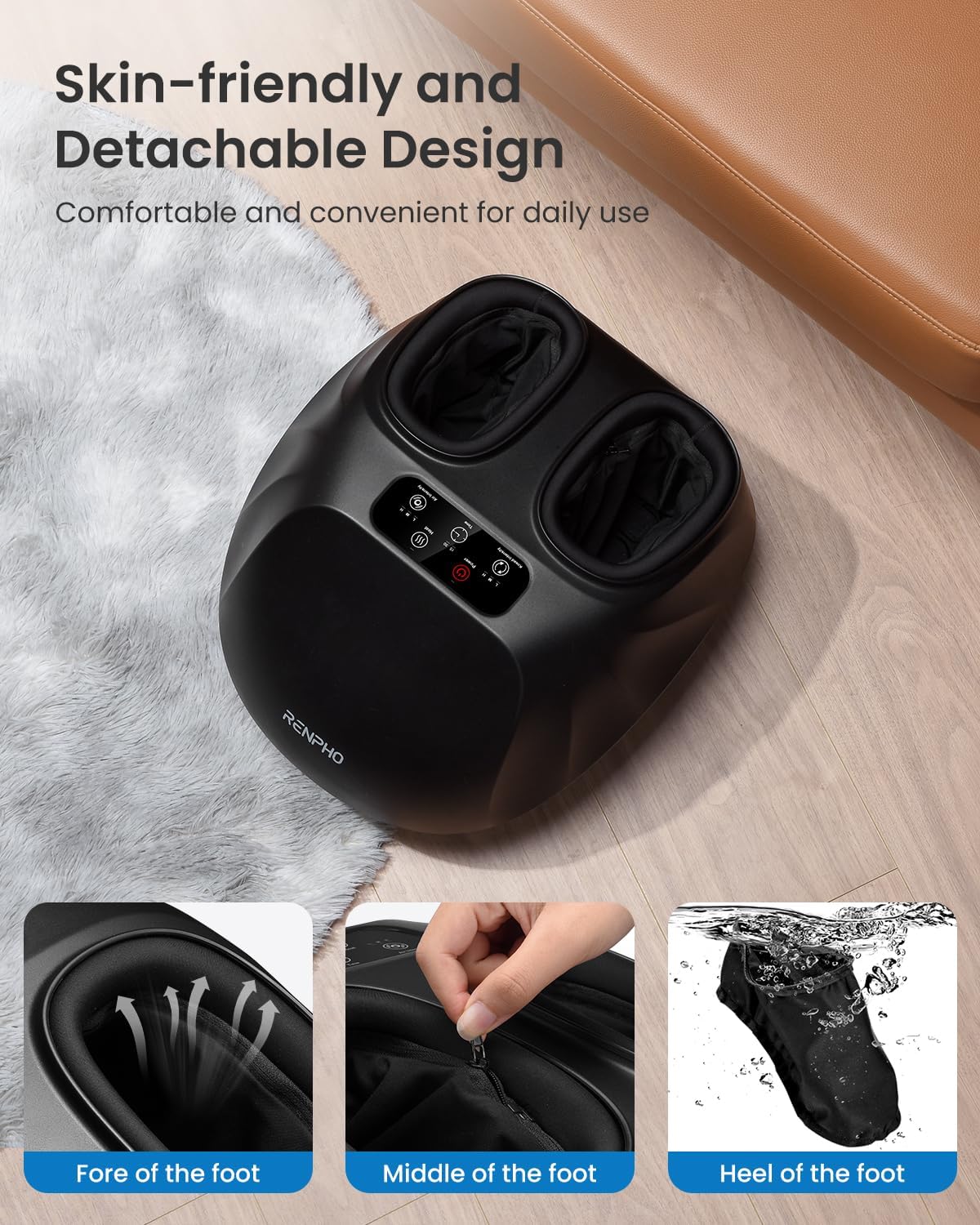 RENPHO Foot Massager Machine with Heat [2026 Upgraded], Fathers Day Dad Gifts for Men Husband, Shiatsu Foot Massager for Neuropathy, Plantar Fasciitis FSA Eligible HSA Massager, Up to Size 14, Black