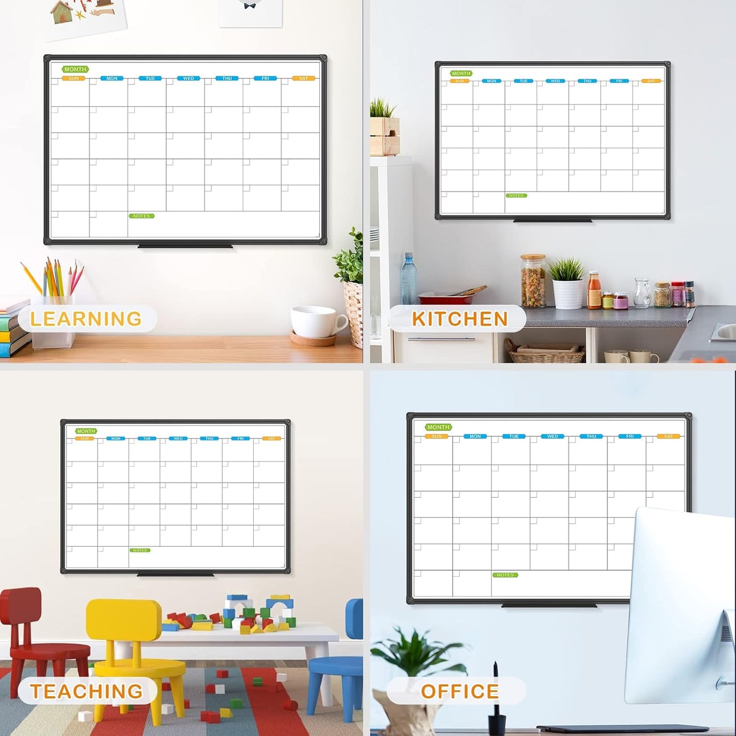 JILoffice Dry Erase Calendar Whiteboard - Magnetic White Board Calendar Monthly 36 X 24 Inch, Black Aluminum Frame Wall Mounted Board for Office Home and School - Lumora Desk